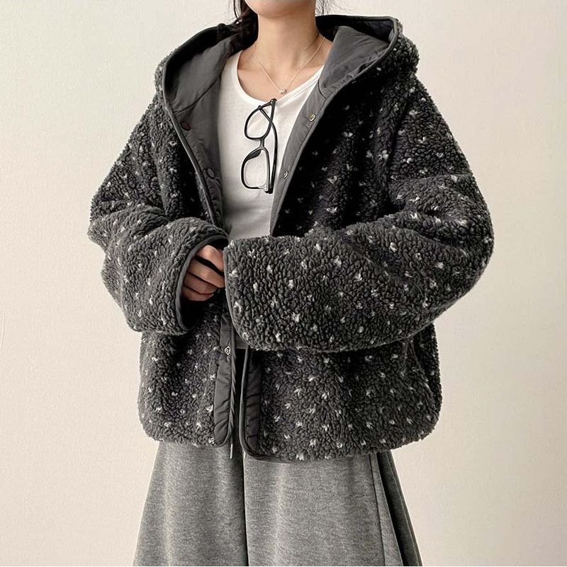 [Double-sided/Reversible*] PN Heart Pattern Fleece Hooded Jumper