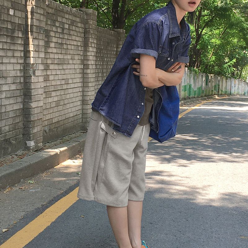 [UNISEX] Cuts Side Snap Capri Bermuda Pants