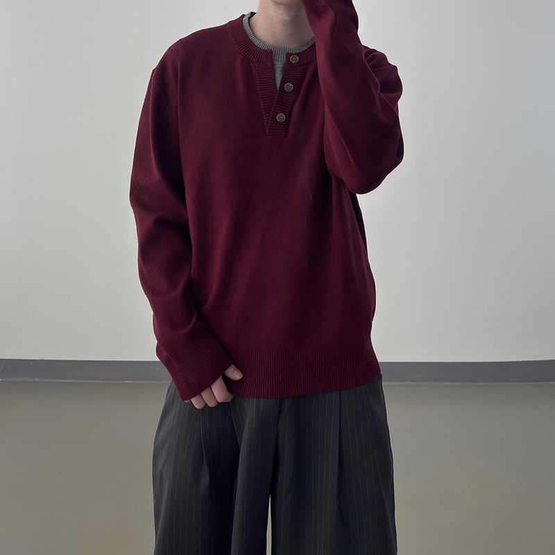 Riven Layered Henley-Neck Knit