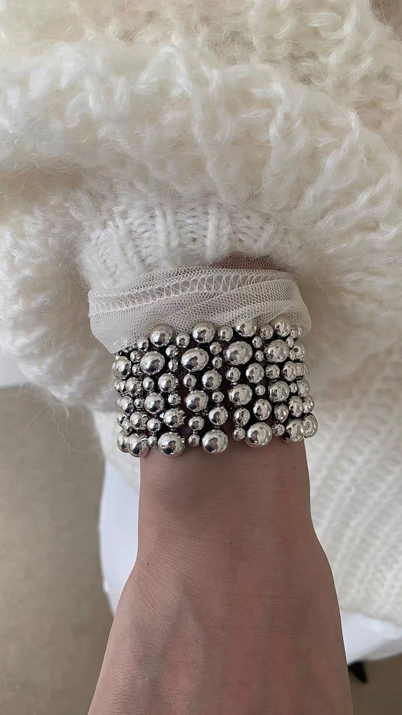 Silver balls wide band bangle