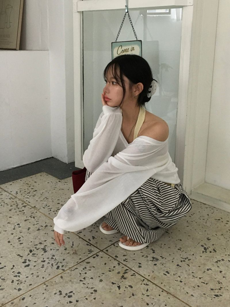 Seersucker striped wide pants (2c)