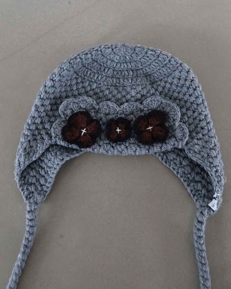 Flower patch earring beanie hat