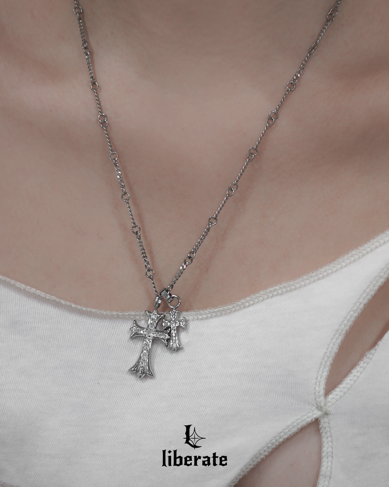 [S.Steel] Cubic Cross Chain Necklace