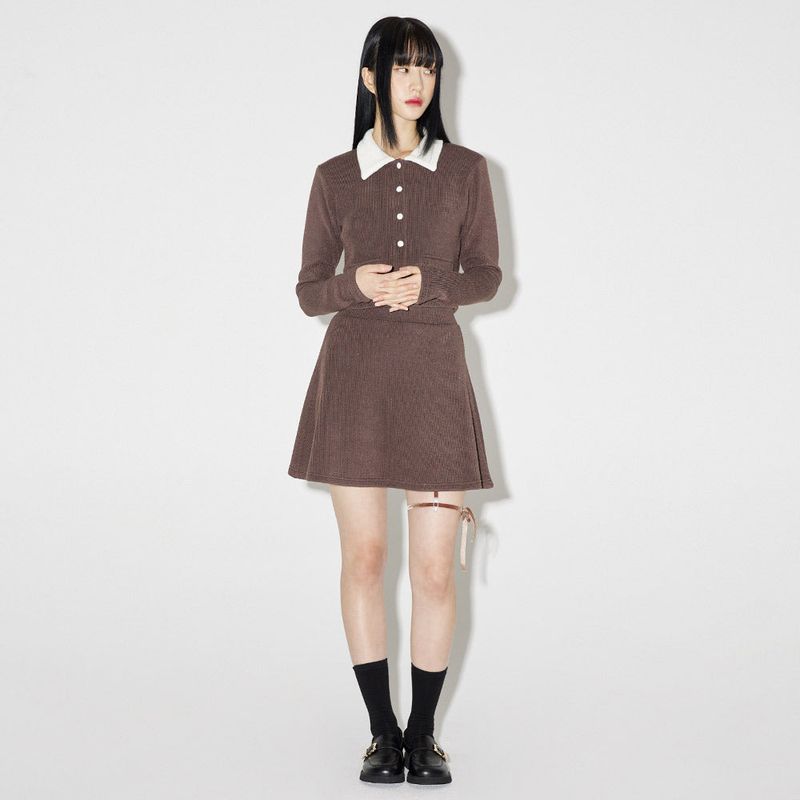 ヘイリーリボンニットスカート / Haley Ribbon Knit Skirt [BROWN]