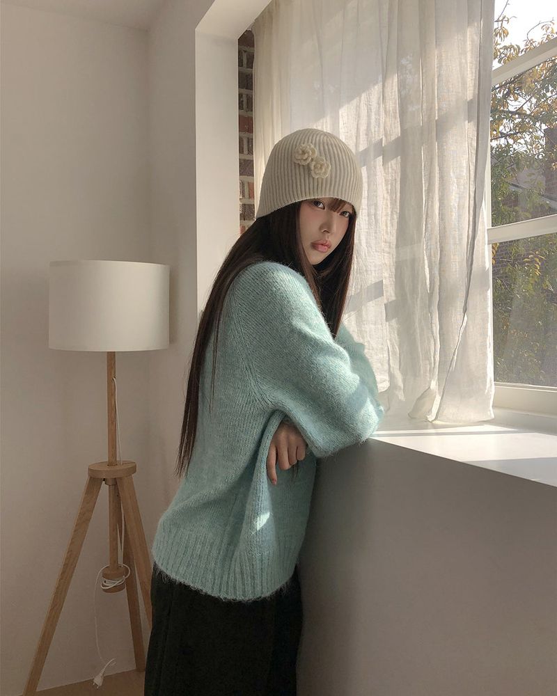 Saha Henley Neck Button Oversized Knit