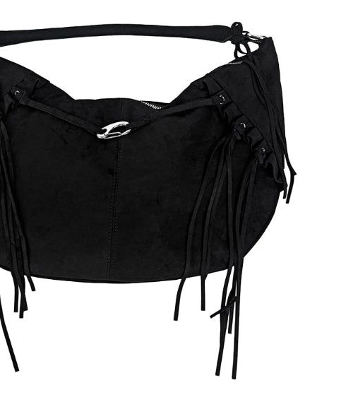 Suede Buckle Fringe Shoulder Bag