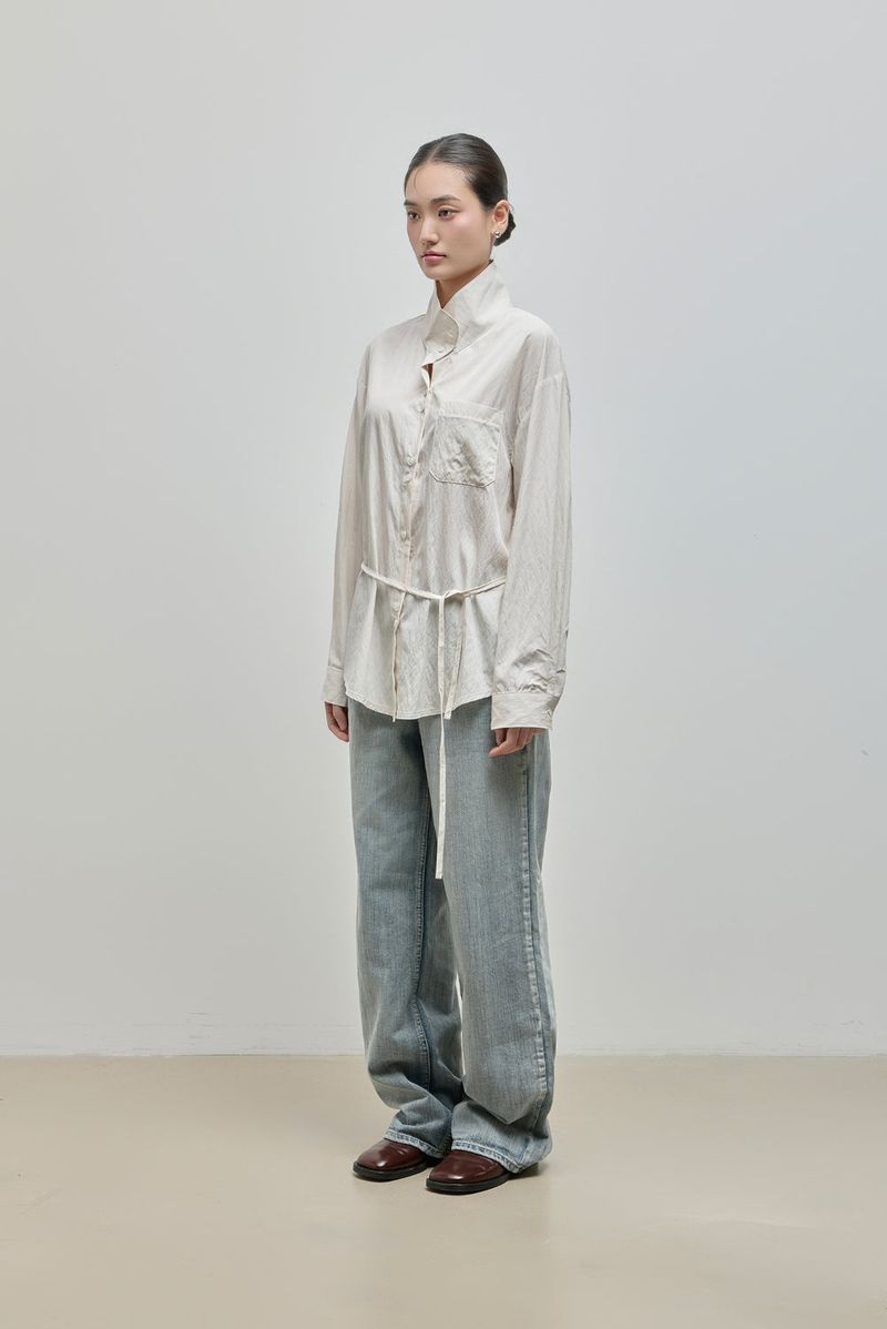 Urban High-neck String Shirt_Ivory