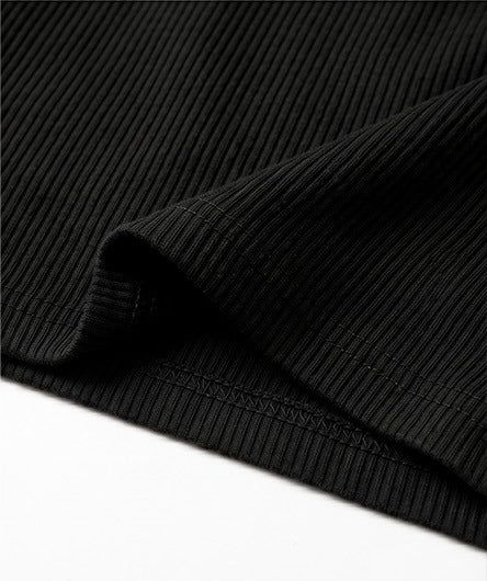 Ribbed Henley-Neck Sleeveless Top Black