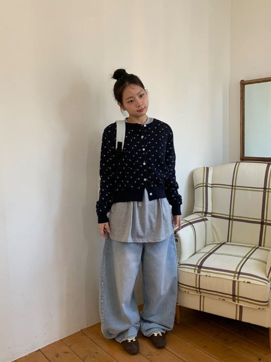 Hiphu Studded Denim Wide Pants