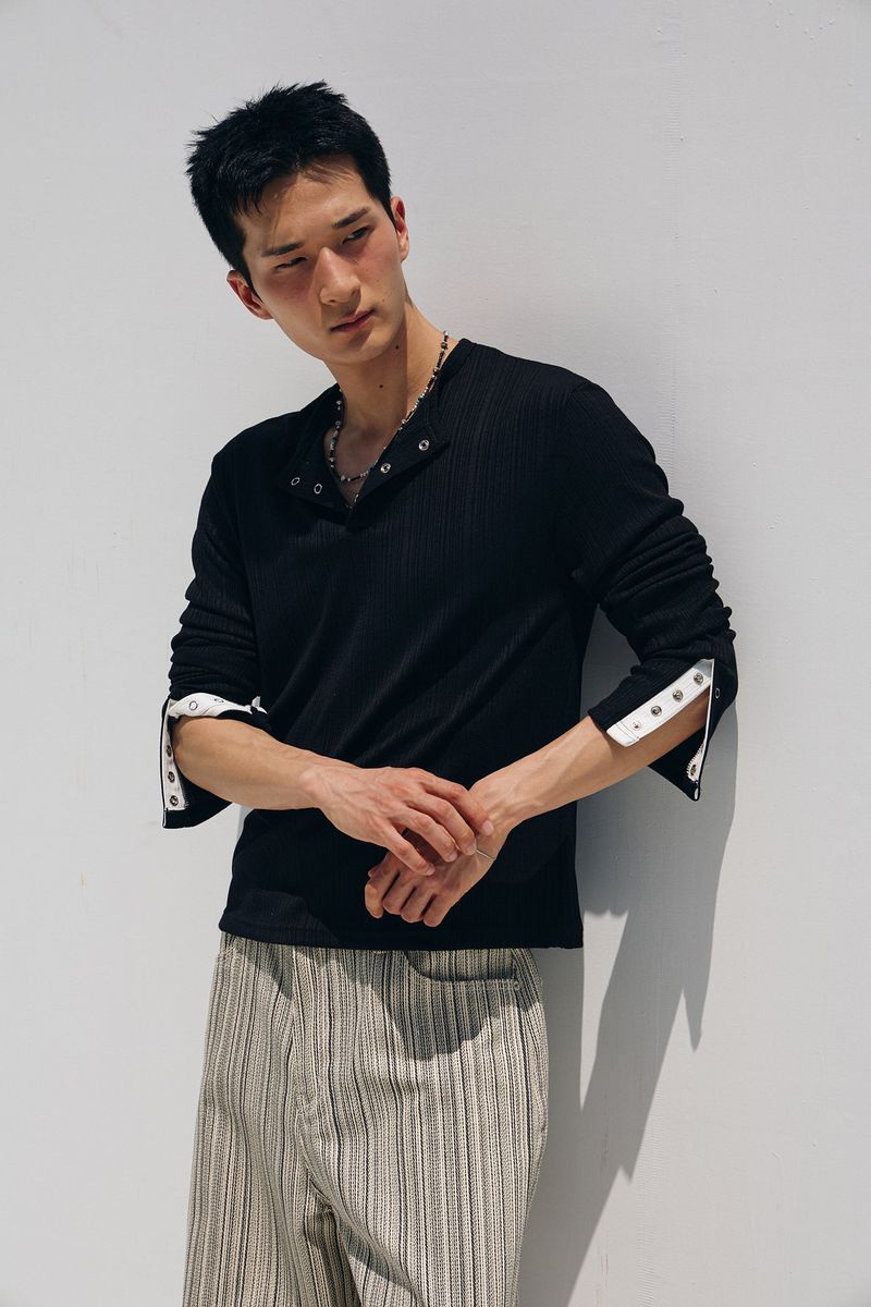 Need stripe wide denim pants(Ivory)