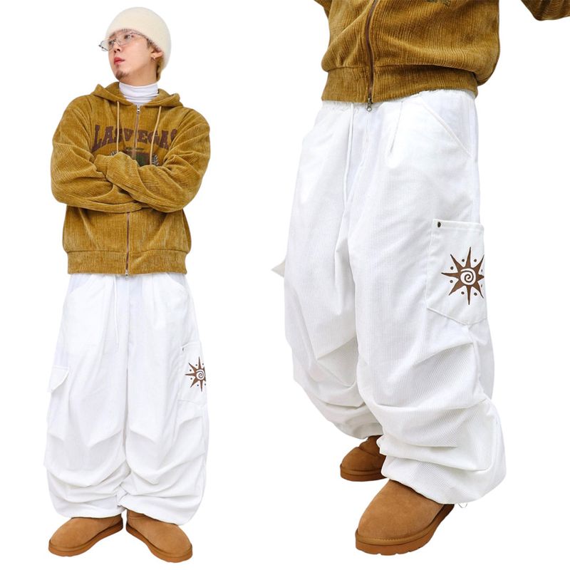 Wide-Leg Corduroy Rivet Pants