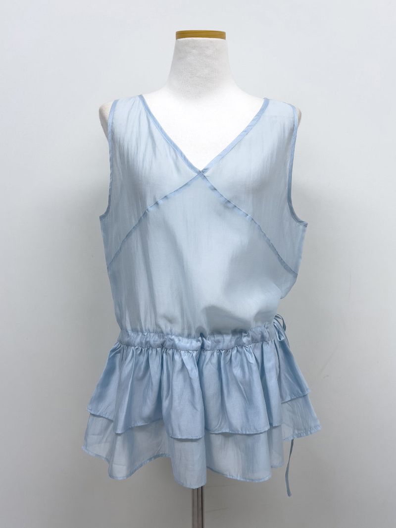 Tencel See-through Frill Sleeveless Blouse