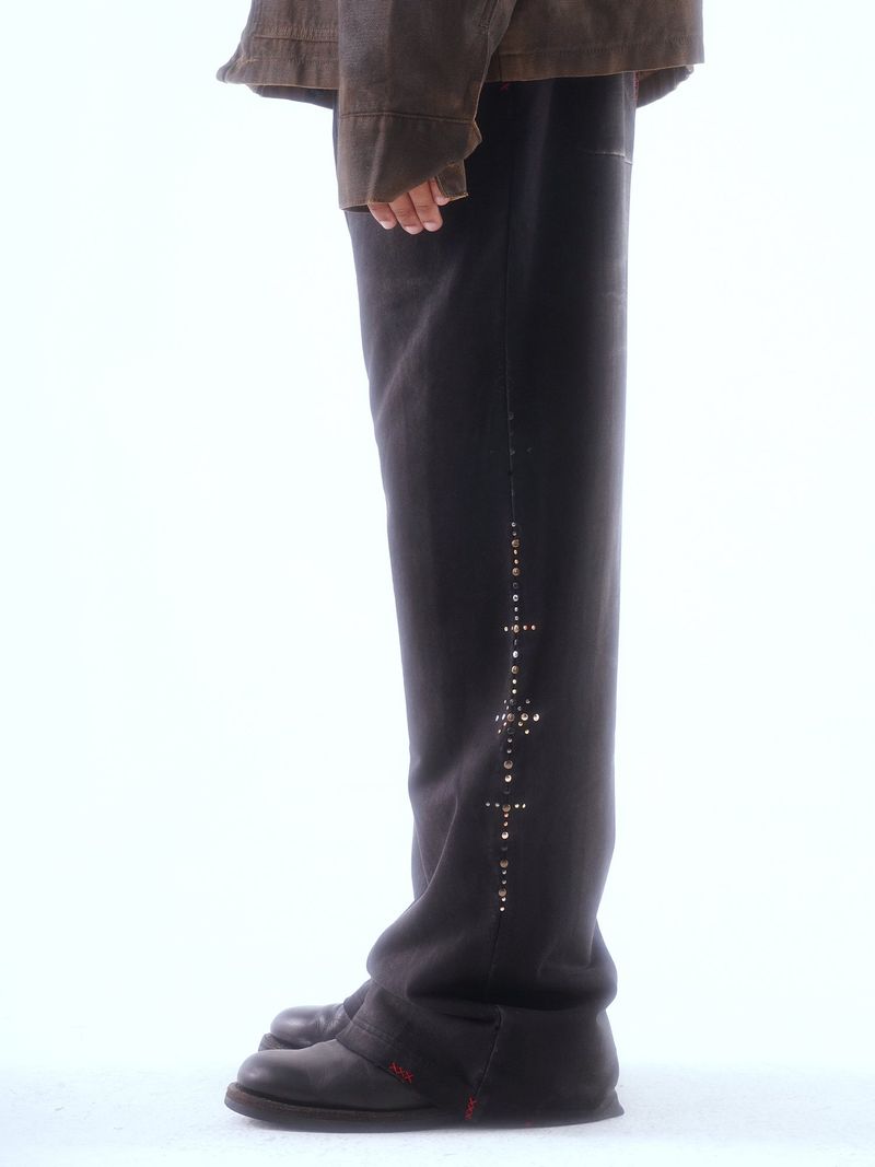 WASHED DISTRESSED RANDOM STITCH HOT-STUDDED DRAWSTRING SWEATPANTS