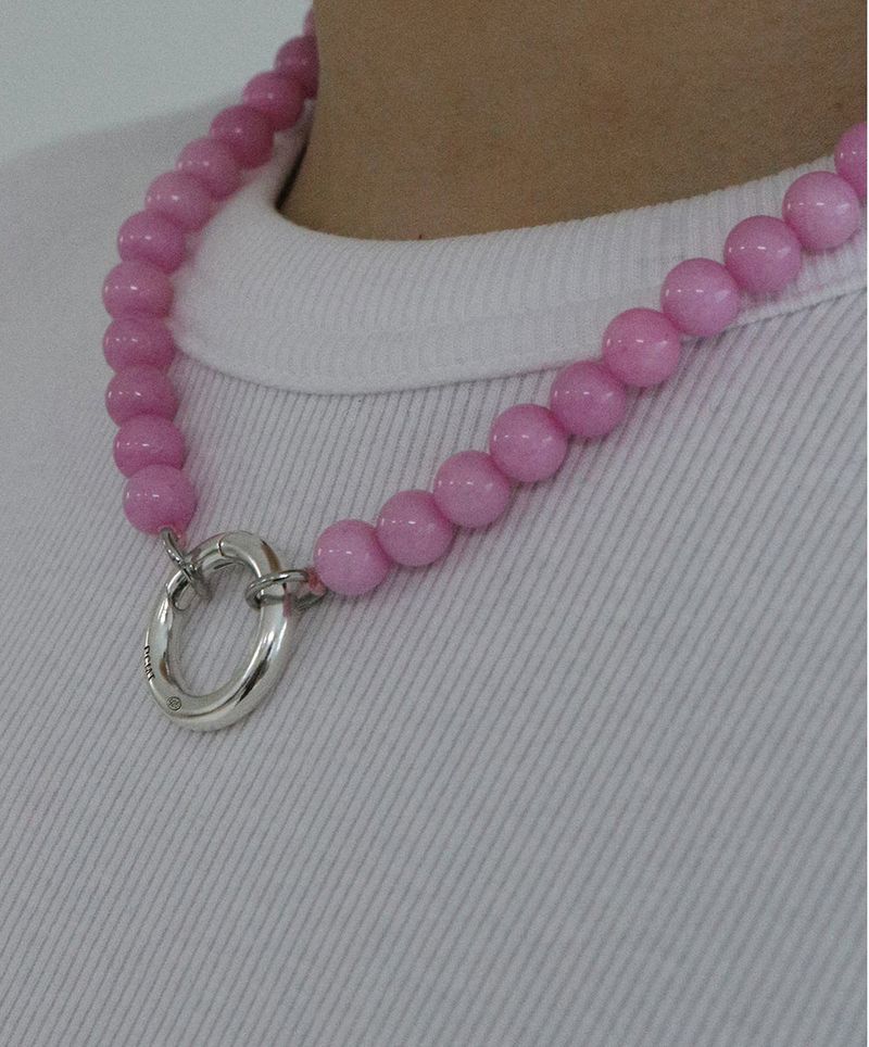 [MADE] Capsule02 Silver Open Pendant Gemstone Necklace _Pink