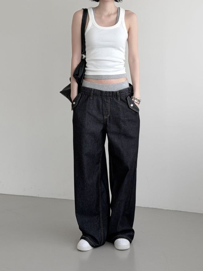 Sagging Non-Faded Raw Denim Pants