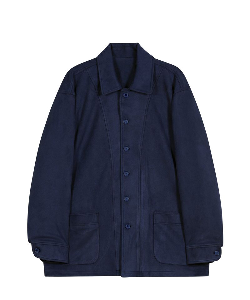 87-STAN033 [Vegan Suede] Bold Waistich Suede Jacket Navy