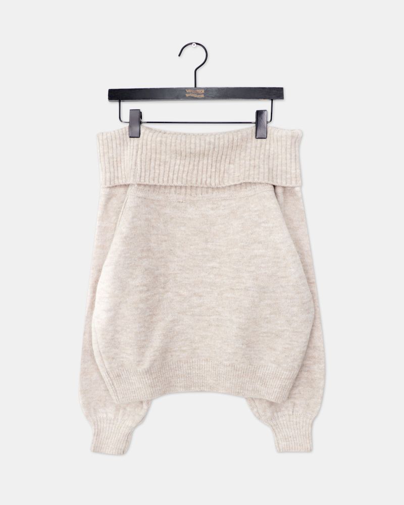 Jeune Off-Shoulder Loose-Fit Long Sleeve Knit
