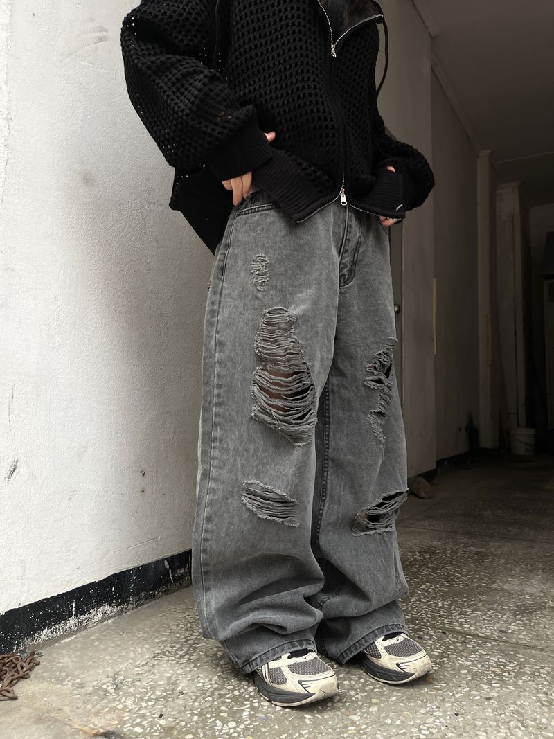 Kai Destroyed Black Jeans Wide Pants
