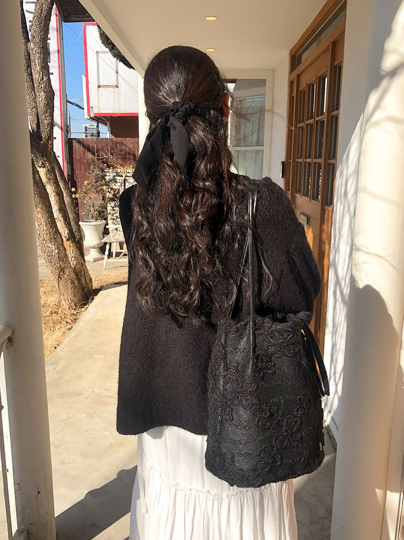 Lace cottage bag_snow flower_black