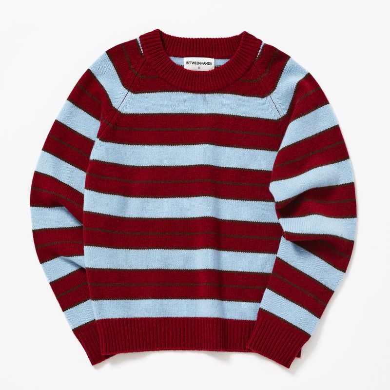CASHEMERE WOOL BLENDED STRIPE KNIT PULL OVER_BURGUNDY