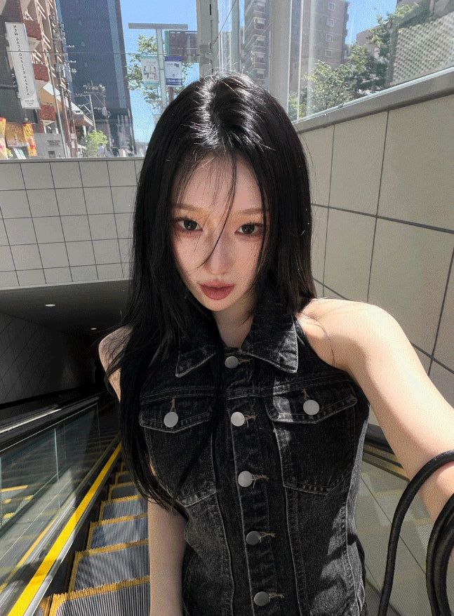 26SS★ [MADE] Corset Denim Halter Top