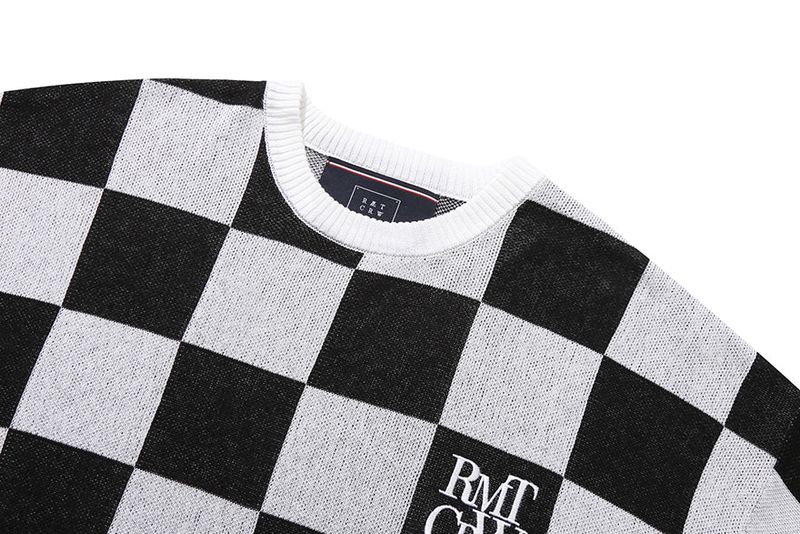 CHECKER BOARD KNIT TOP_BLACK