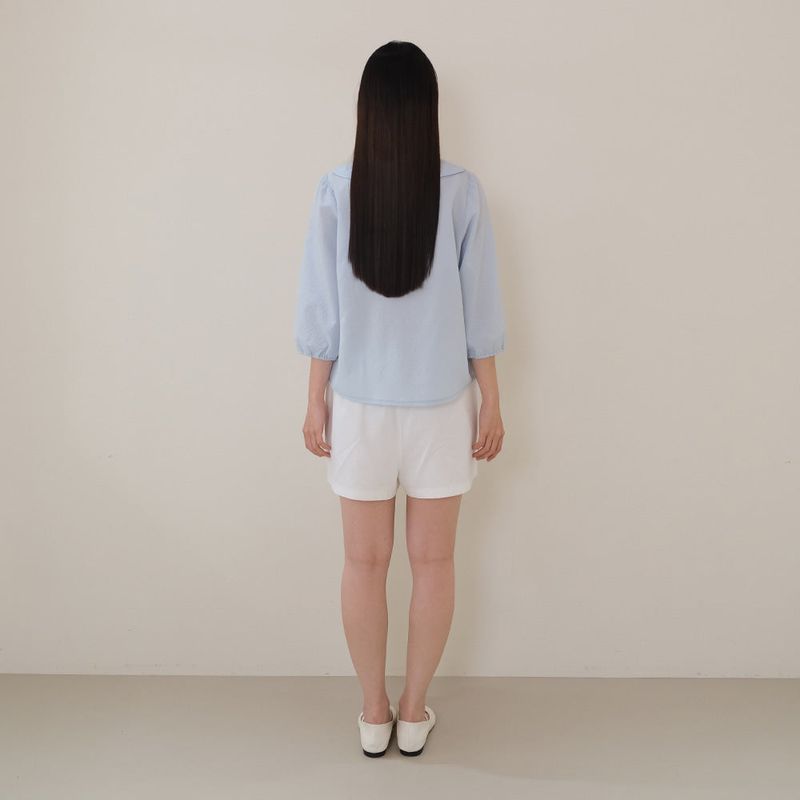 Sky Blue Seersucker Ribbon Blouse