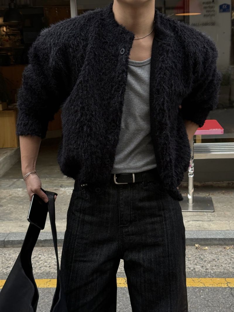 Airy texture cropped cardigan