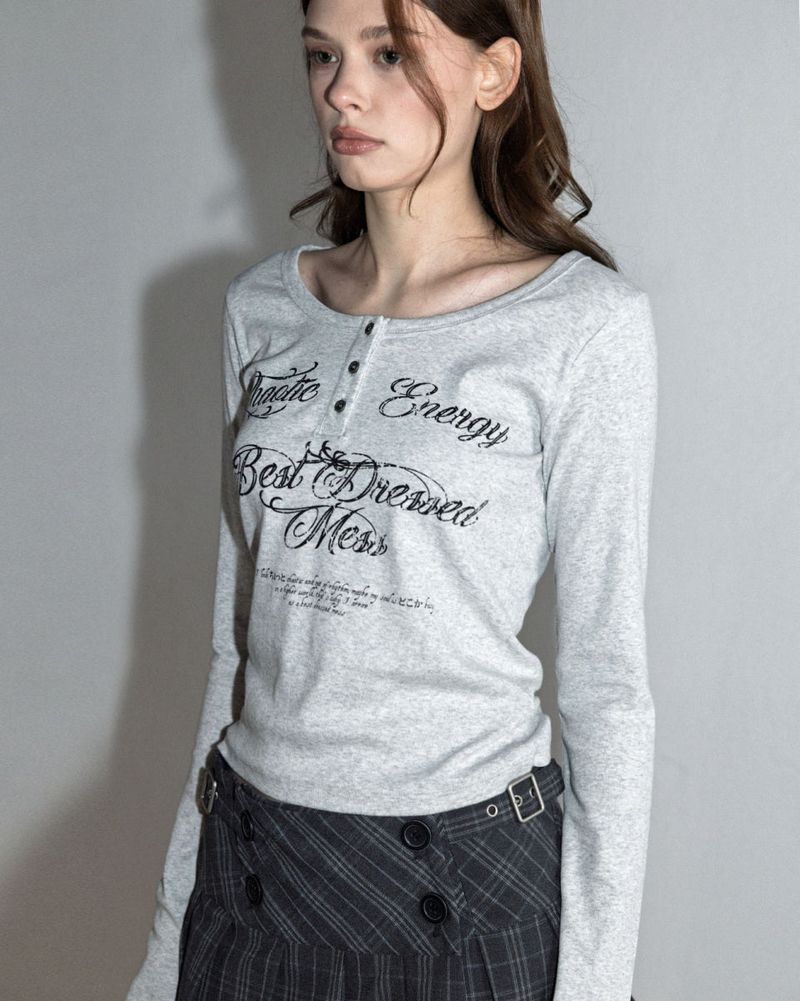 BDM Henley Neck Long Sleeve Melange Gray