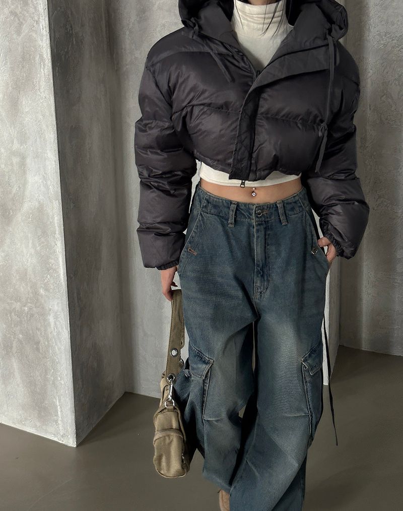 reversible duck down double-sided crop padded coat
