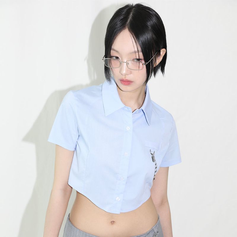 CLUT STUDIO（クラットスタジオ）の「Razor Blade Half Shirt - BLUE（Tops）」