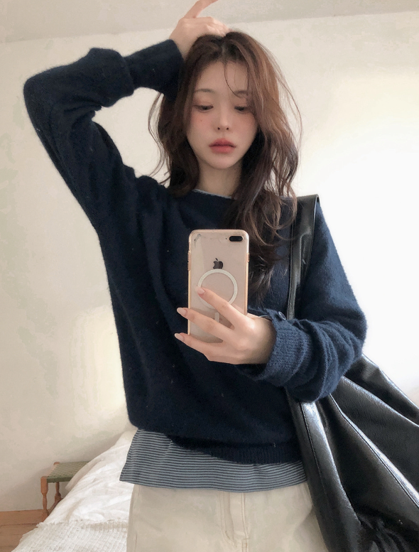 Sleeve Button Loose Wool Round Knit (4color)