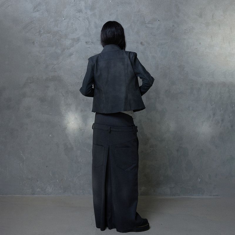 RIBBED SLEEVE LEATHER JACKET