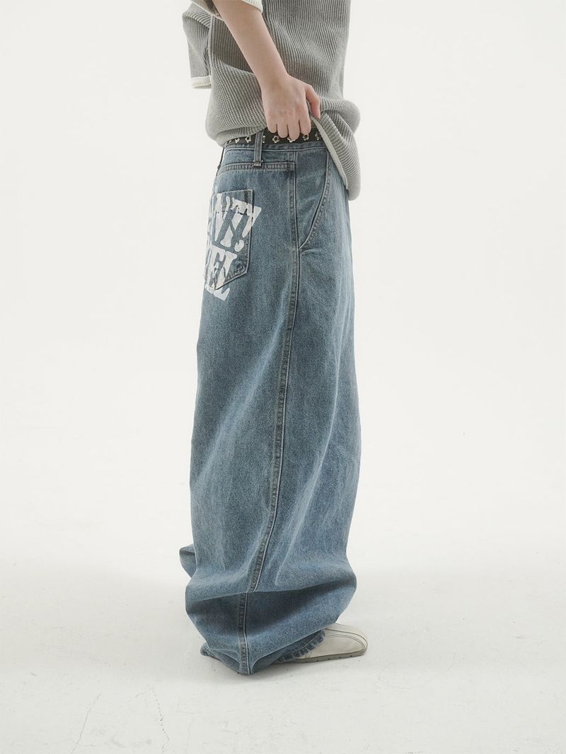 Cattle painting denim pants -2C
