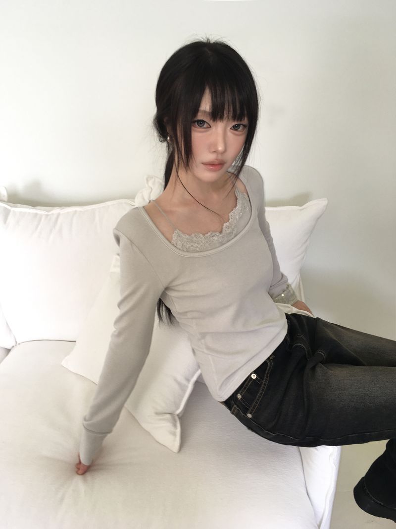 Mapin U-Neck Layered Long-Sleeve T-Shirt
