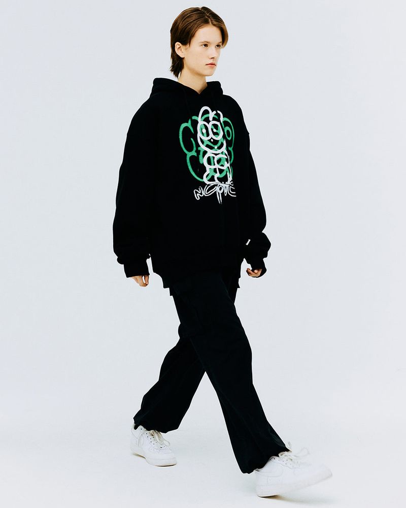 SPRAY RABBIT HOODIE-BLACK