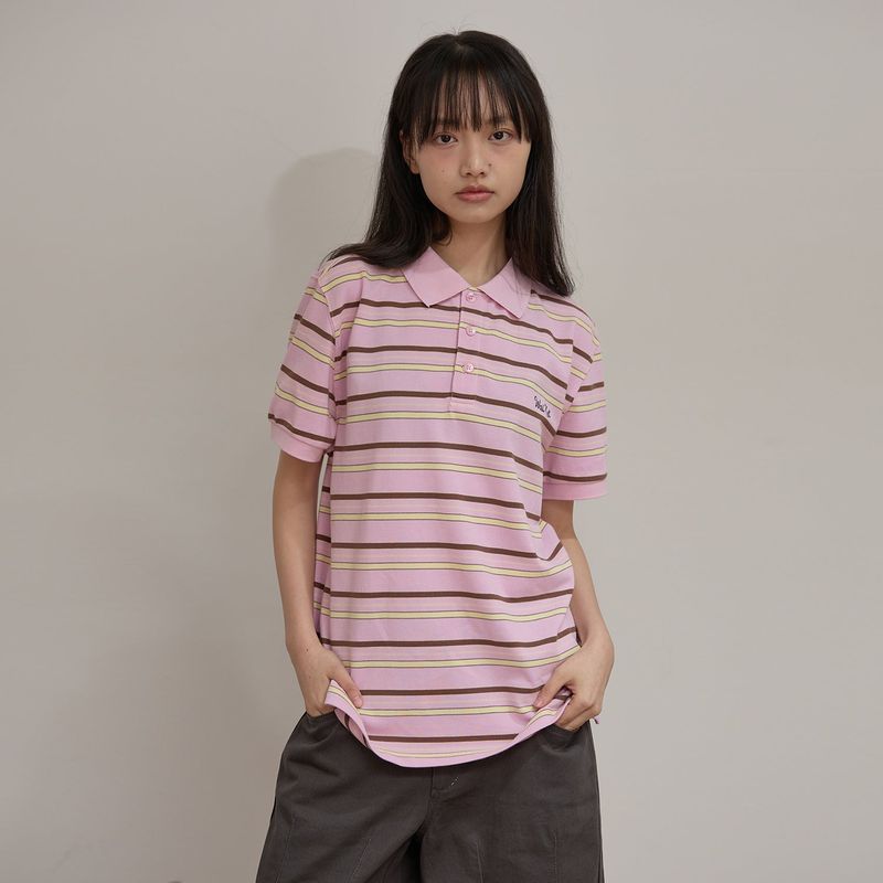 Stripe Logo Pique Half T-shirt
