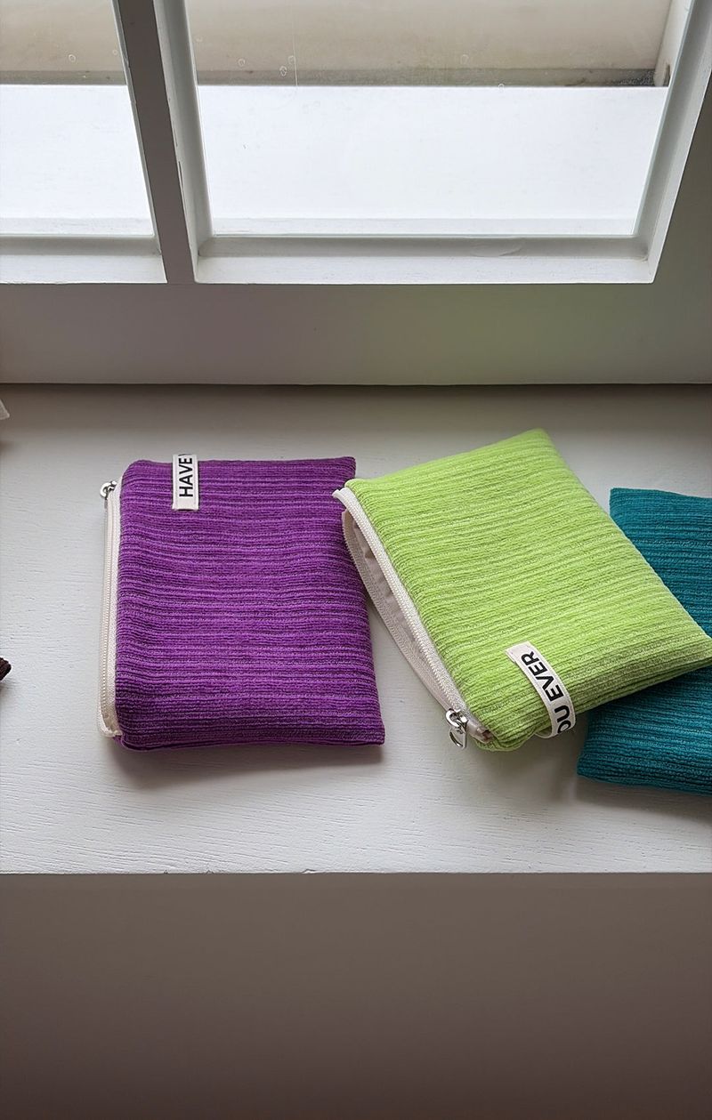Corduroy flat pouch - light green , S size