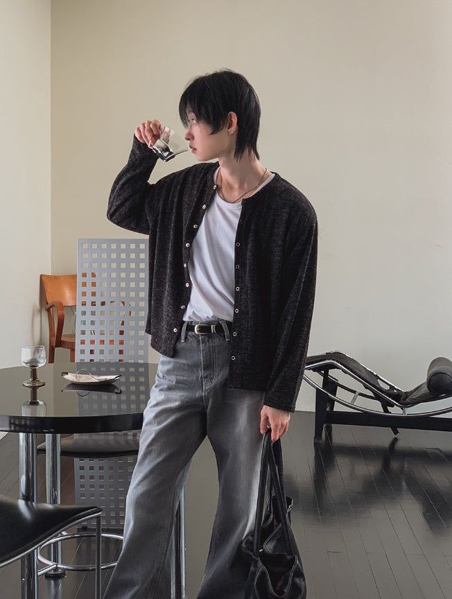 Nova Crop Heathered Round Cardigan