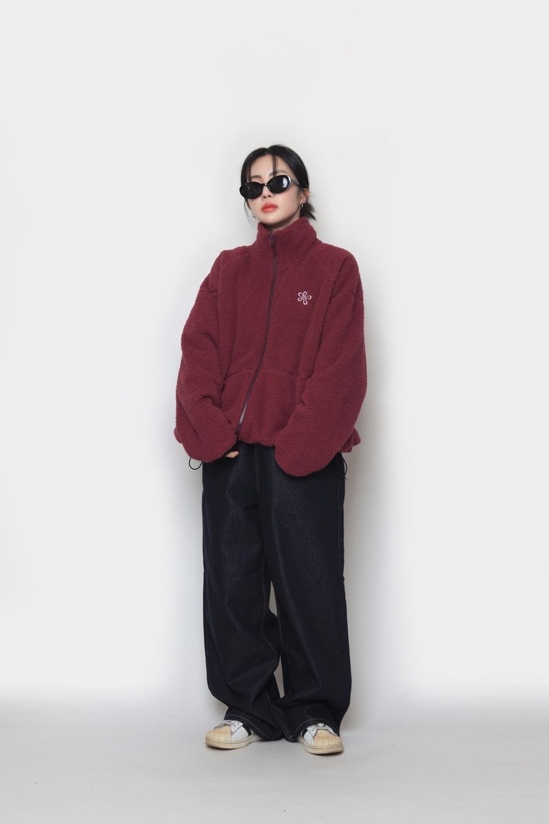 Flower Boa Fleece Zip-Up