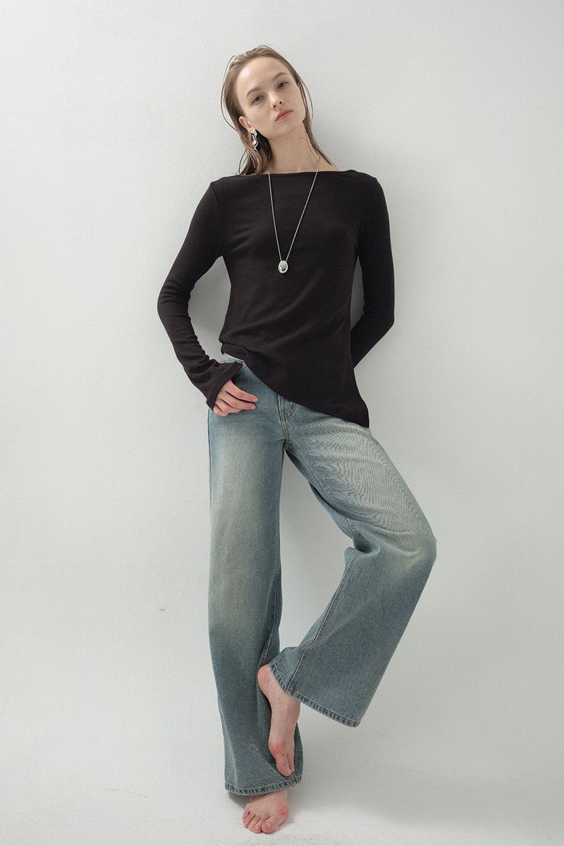 Low Wide Embroidery Denim_Blue