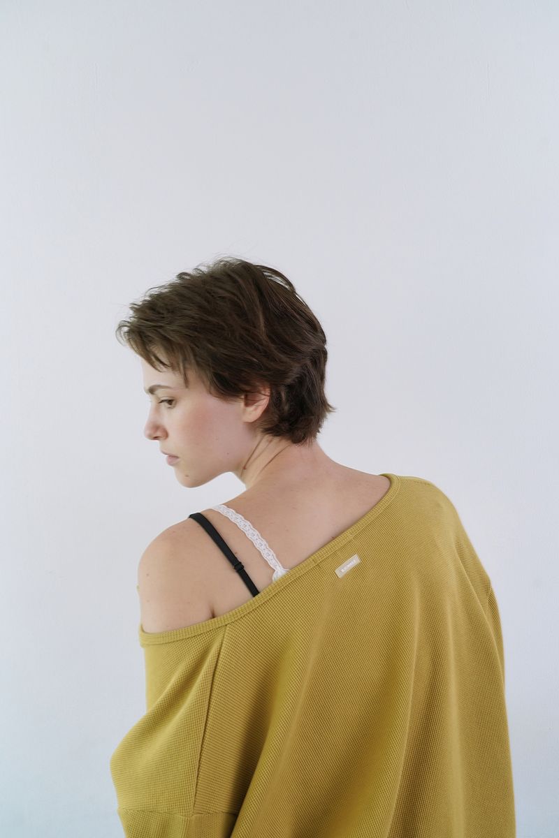 Waffle button t-shirt_mustard