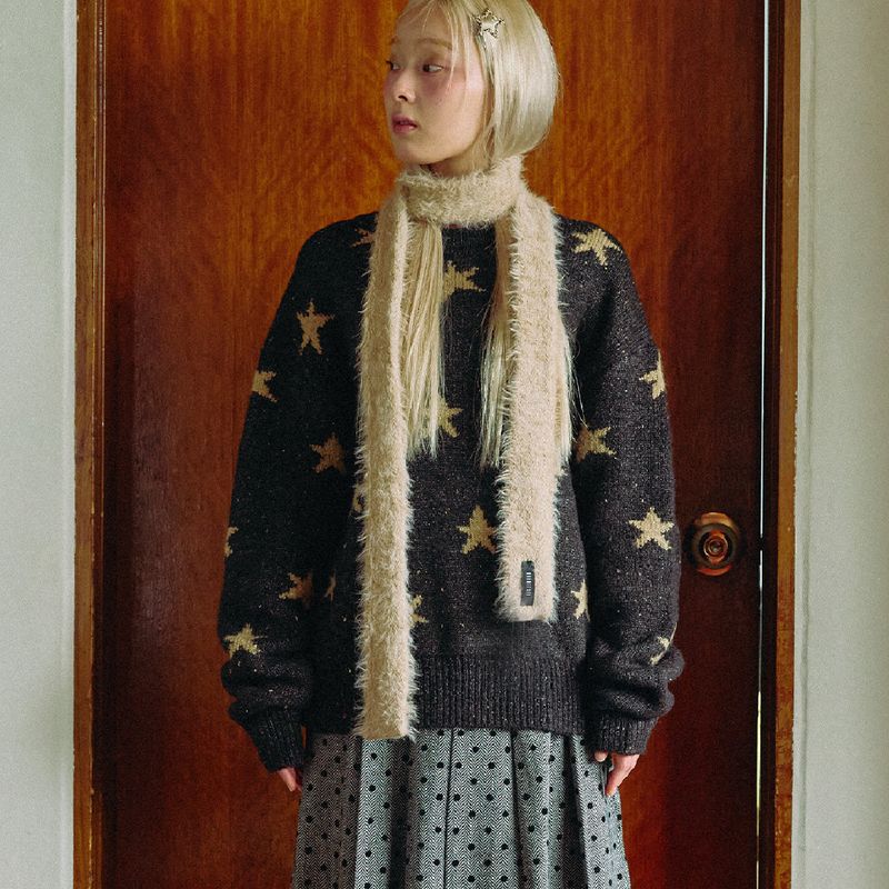 KOOKEESEE(クキシ)の「Two way Star Jacquard Knit (black/beige)(Tops)」
