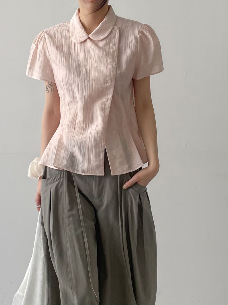 Harbor Unbalanced Short Sleeve Blouse