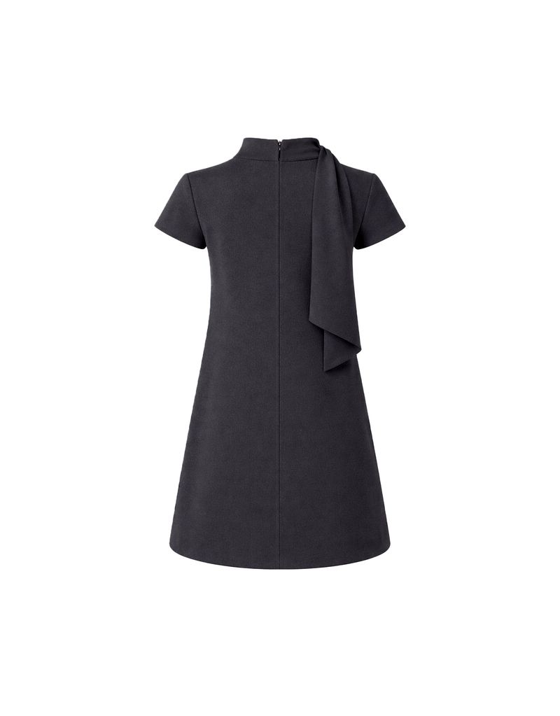 Lune High Neck Tie Point Short Sleeve Mini Dress Charcoal