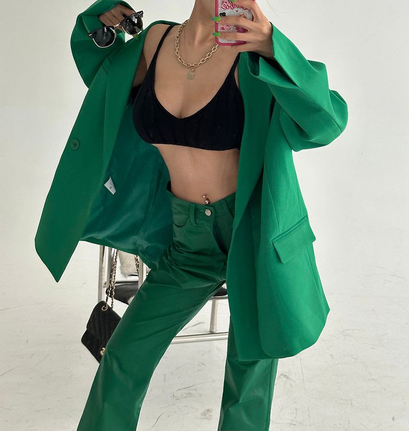 leather coated straight pants