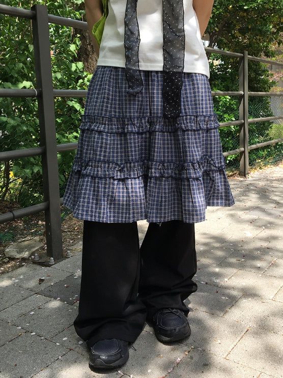 BAON（バオン）の「Burmil check midi banding skirt（Skirts）」
