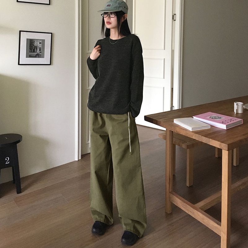 Sunt side ribbon string cotton banding long wide pants