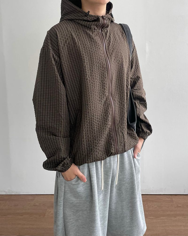 Burnt Check Hood Windbreaker