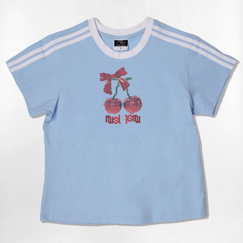 Dot Cherry Semi Crop T-Shirts - 6COLOR